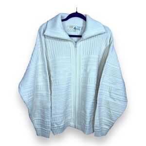 VINTAGE LONDON TOWNE LARGE IVORY WHITE CARDIGAN SWEATER RETRO ROCKABILLY
